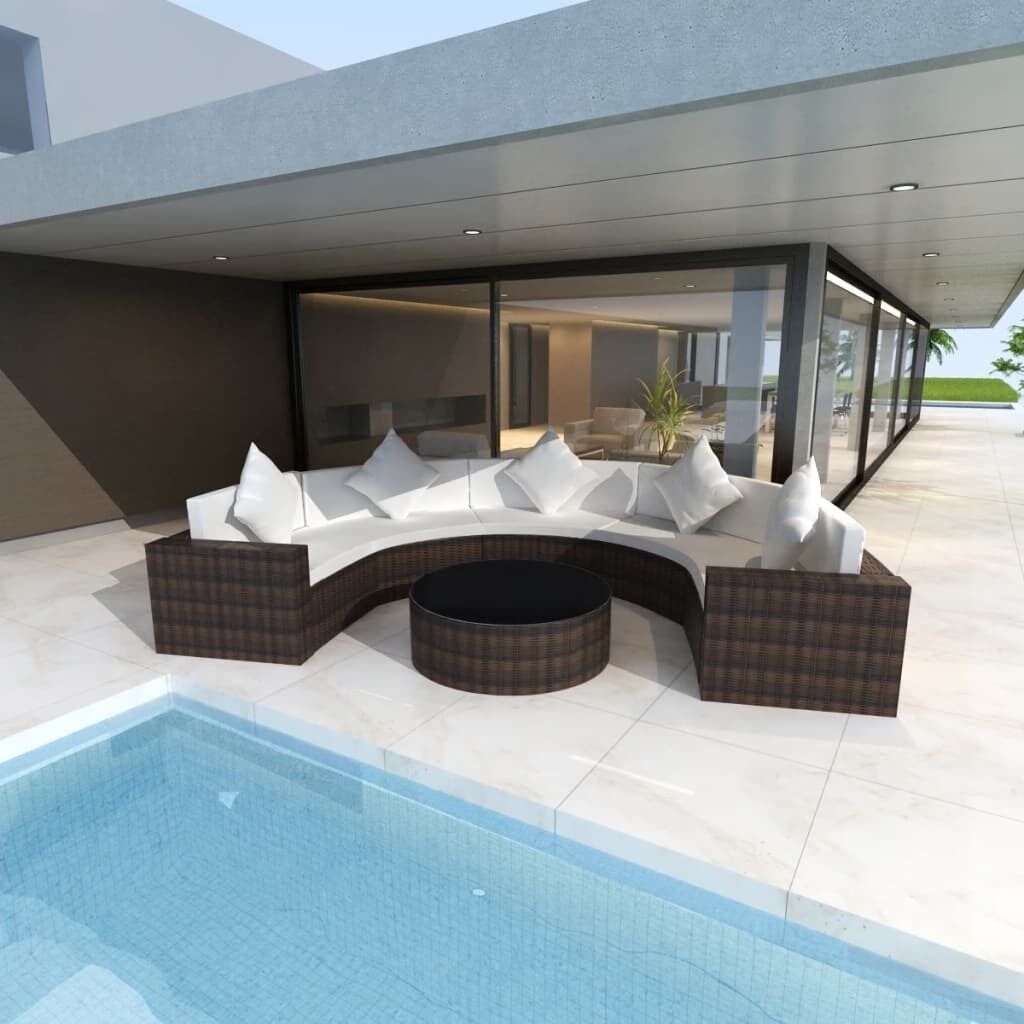 6 Piece Garden Lounge Set with Cushions Poly Rattan