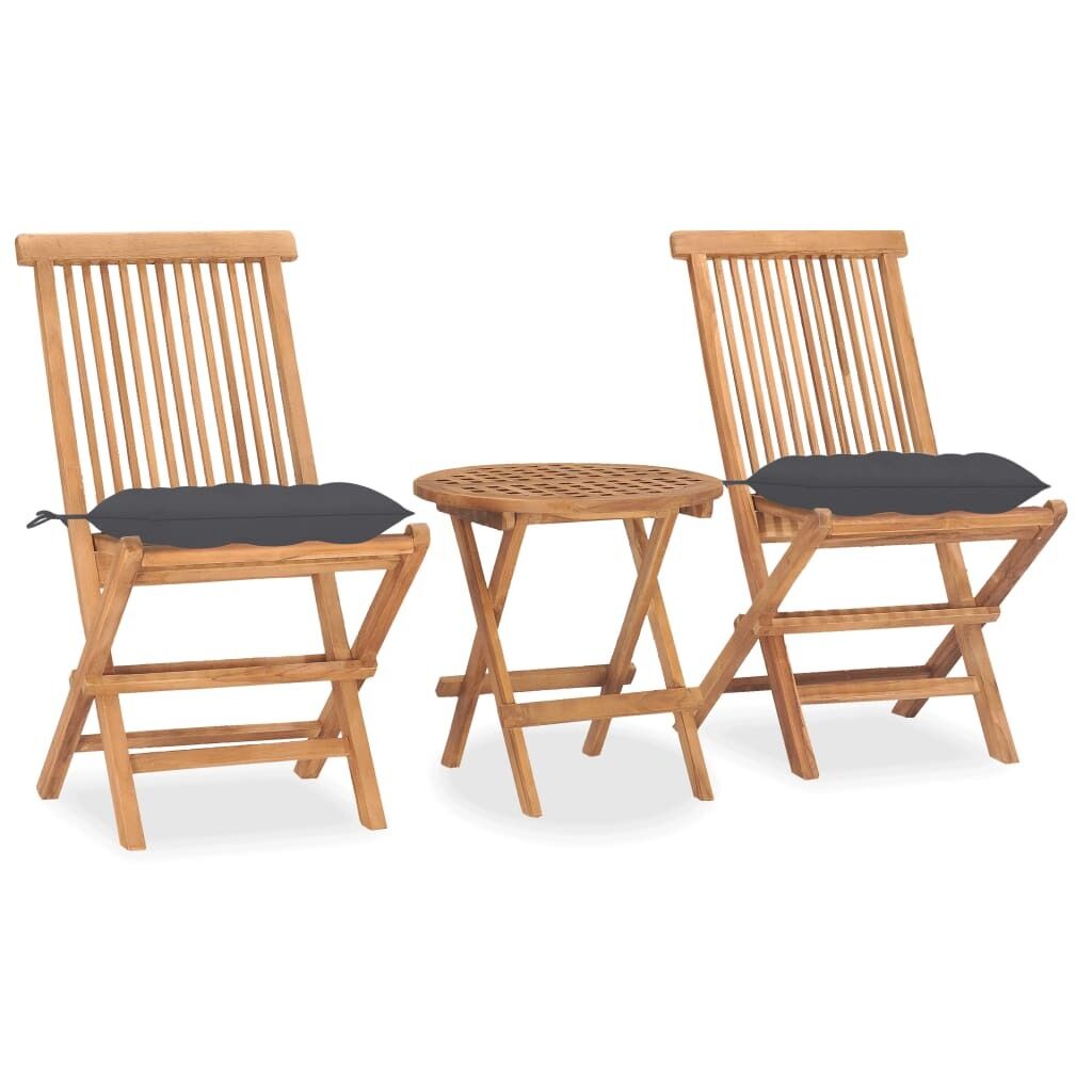 3 Piece Folding Outdoor Dining Set with Cushion Solid Wood Teak