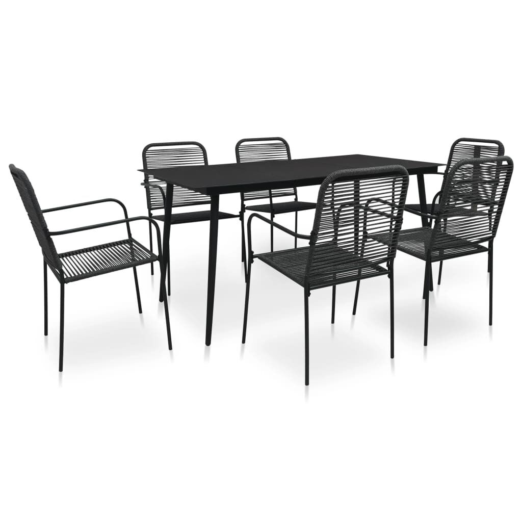 Garden Dining Set Cotton Rope and Steel Black