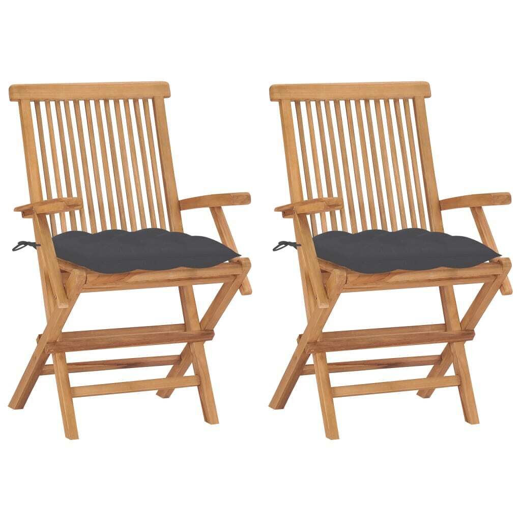 Garden Chairs with Cushions Solid Teak Wood