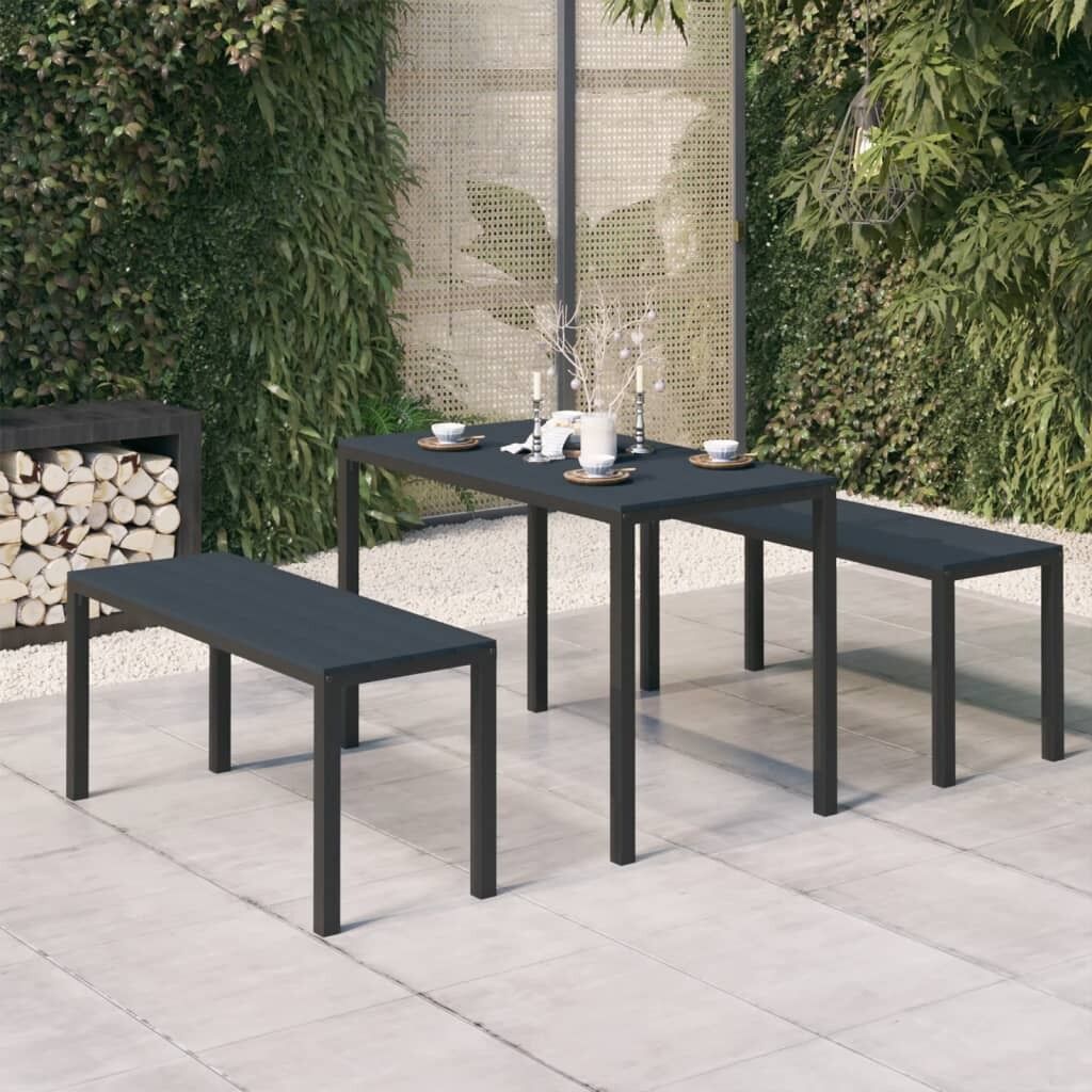 3 Piece Garden Dining Set Steel and WPC