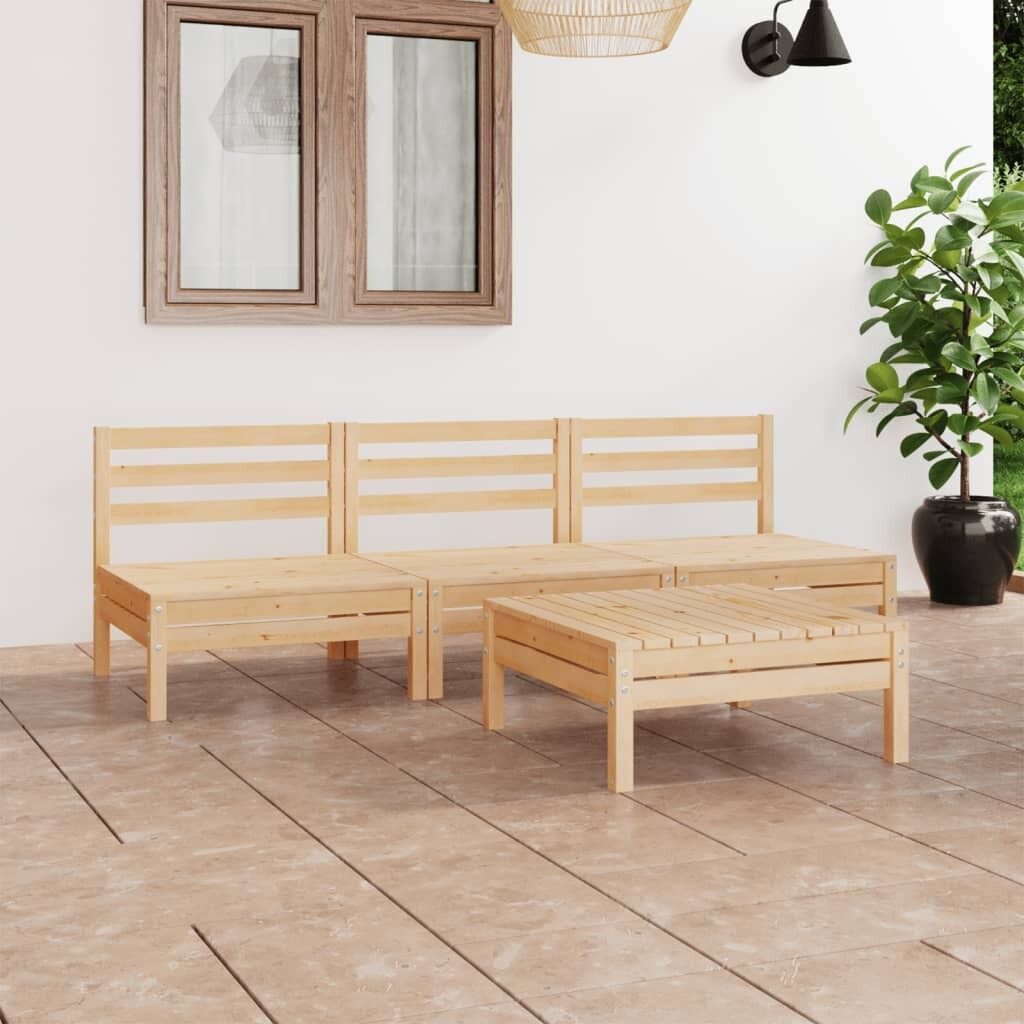 4 Piece Garden Lounge Set Solid Pinewood