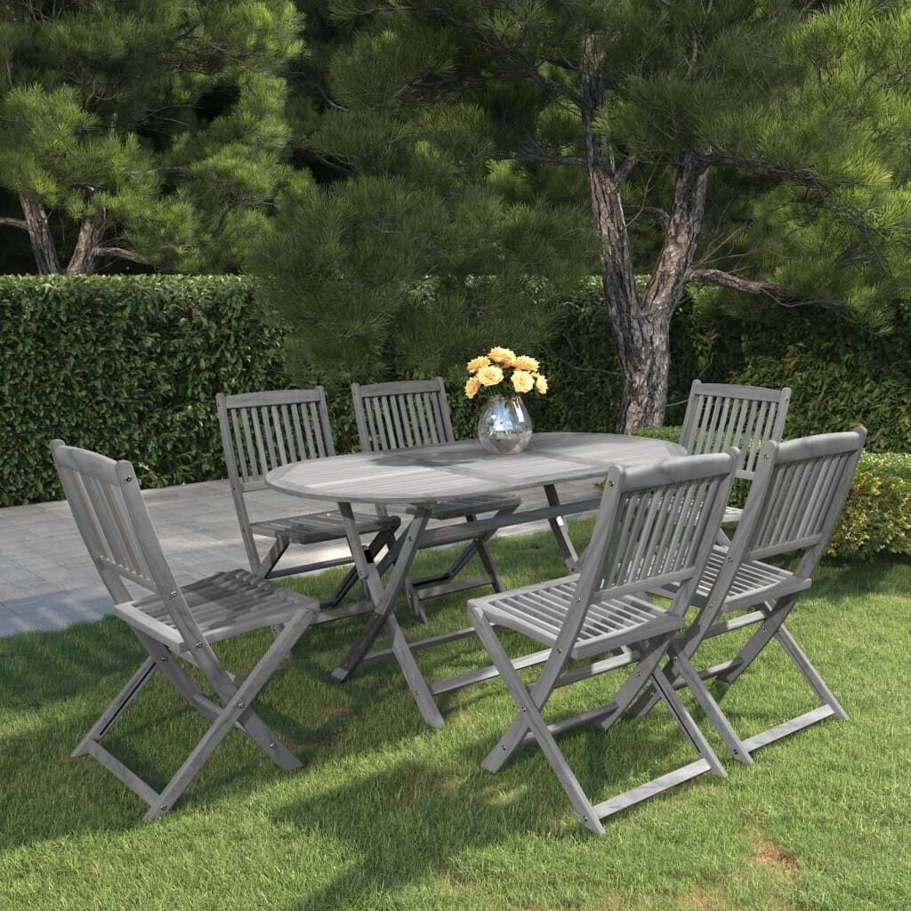 Garden Dining Set Solid Acacia Wood Grey