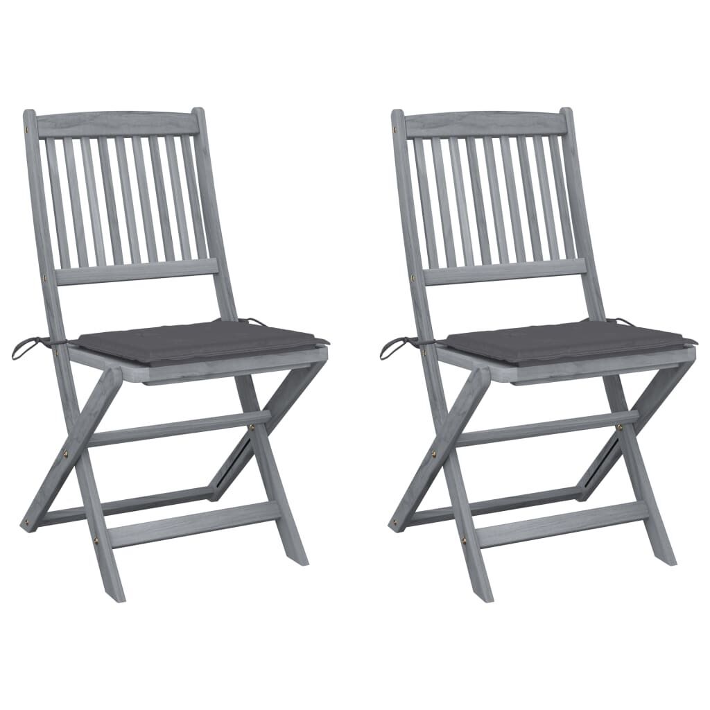 Folding Outdoor Chairs with Cushions Solid Acacia Wood