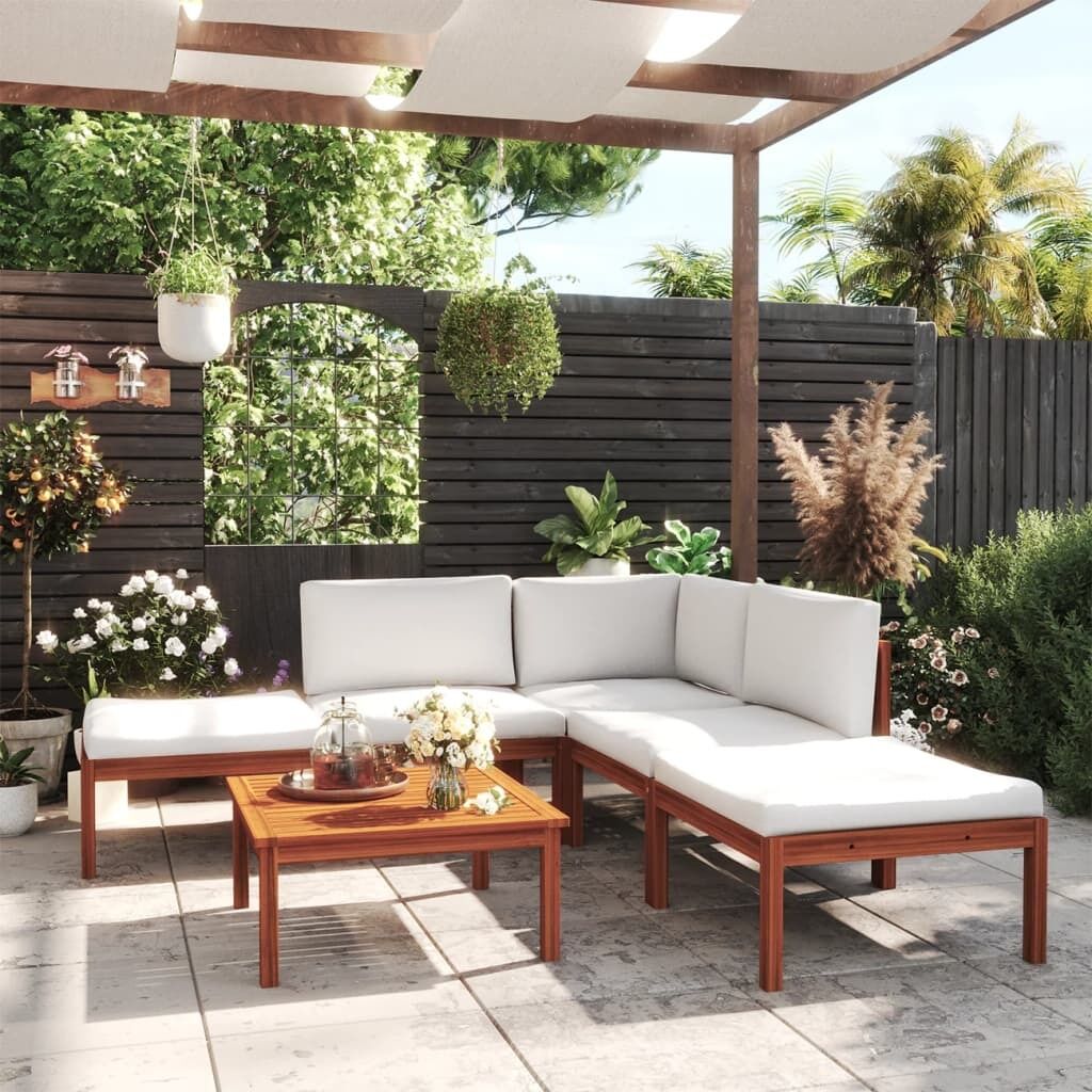 Garden Lounge Set with Cushions Cream Solid Acacia Wood
