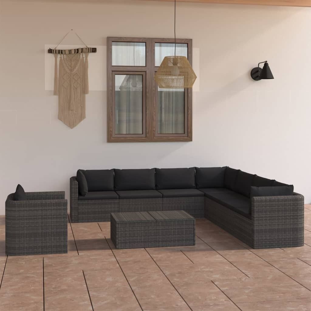 Garden Lounge Set with Cushions Poly Rattan