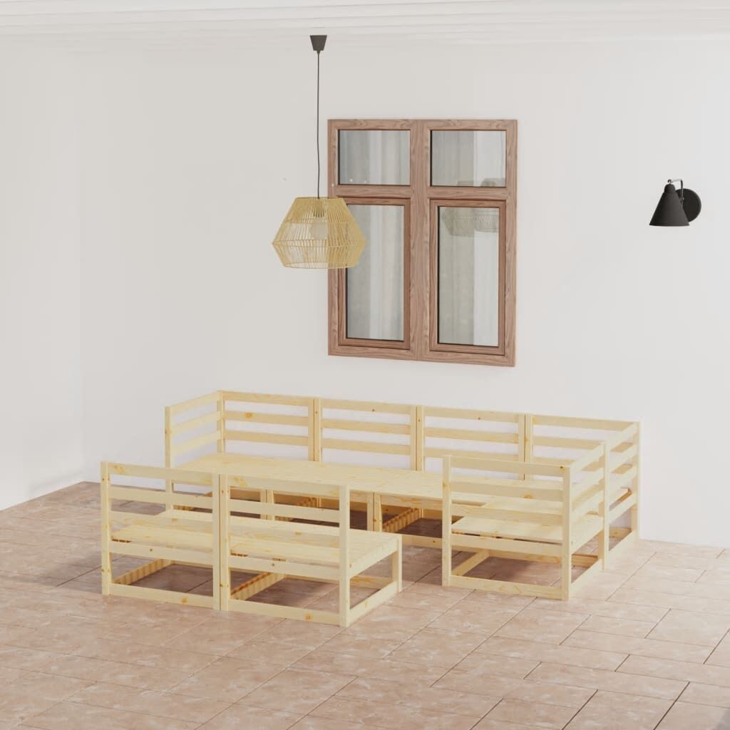 7 Piece Garden Lounge Set Solid Pinewood