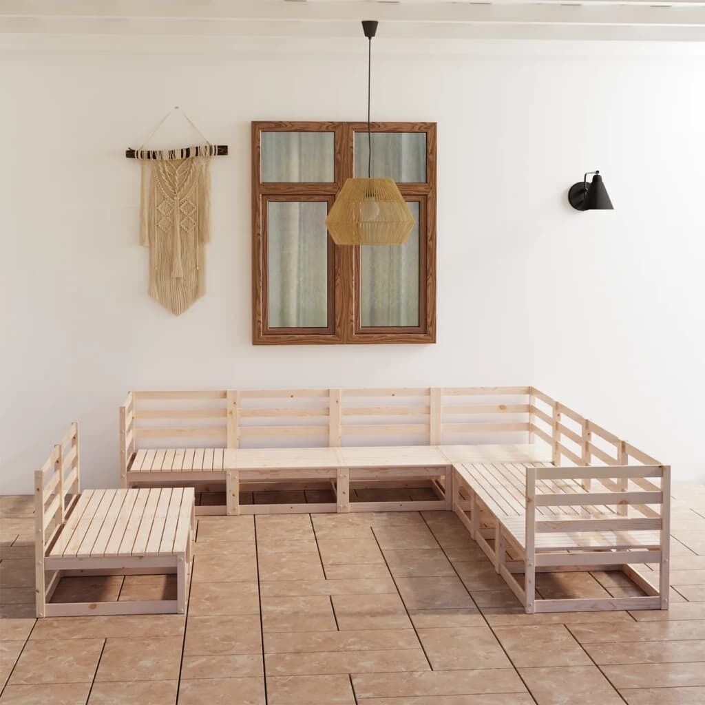 9 Piece Garden Lounge Set Solid Pinewood