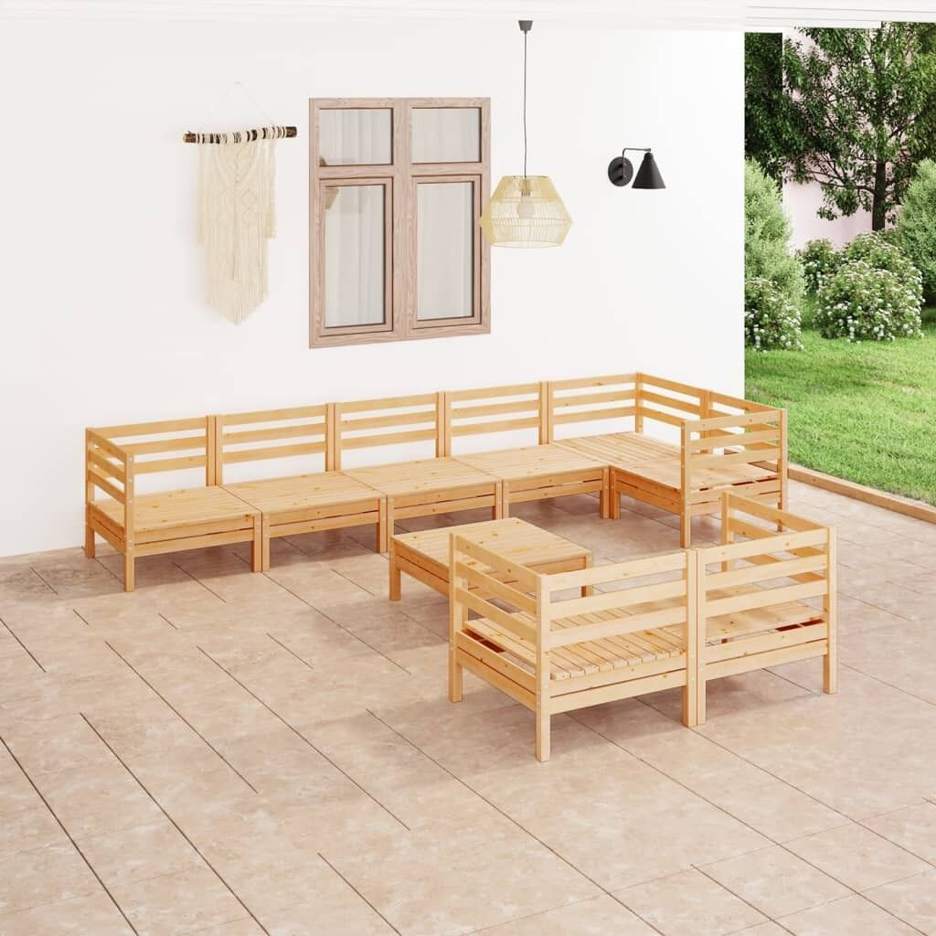9 Piece Garden Lounge Set Solid Pinewood