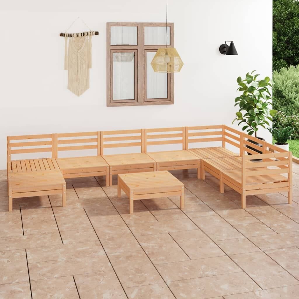 9 Piece Garden Lounge Set Solid Pinewood