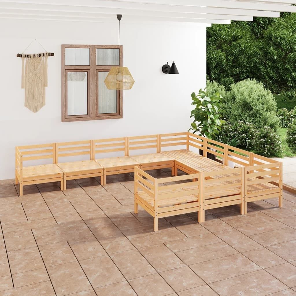 10 Piece Garden Lounge Set Solid Pinewood