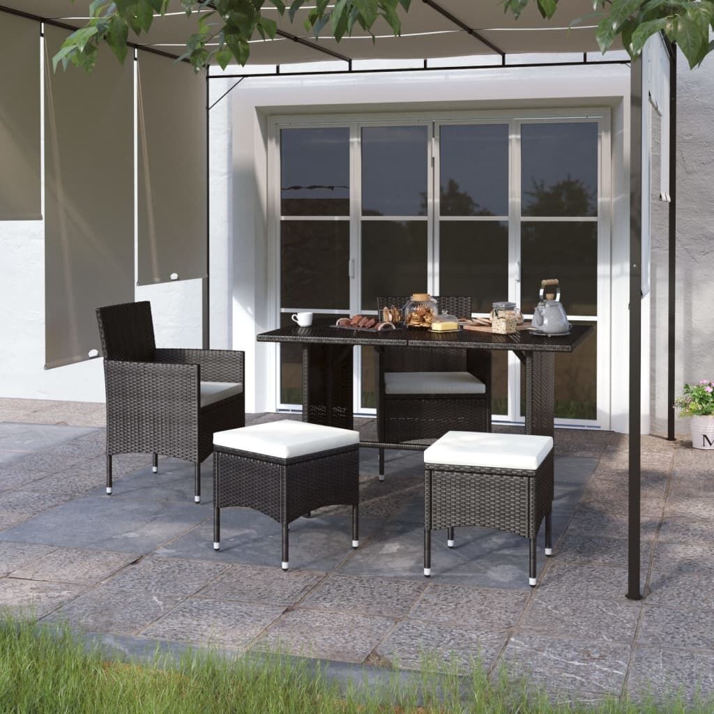 4 Piece Garden Chair and Stool Set Poly Rattan