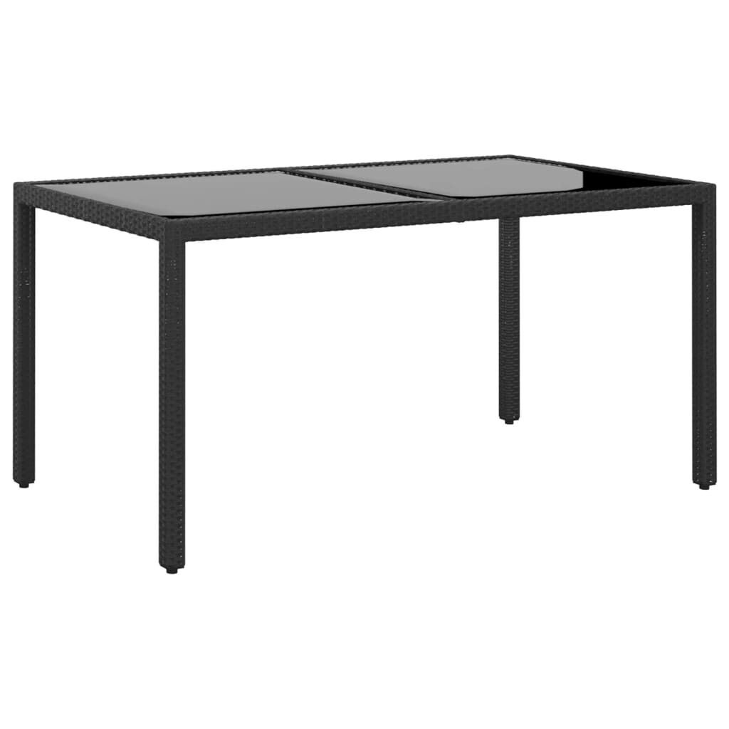 Garden Table 150x90x75 cm Tempered Glass and Poly Rattan