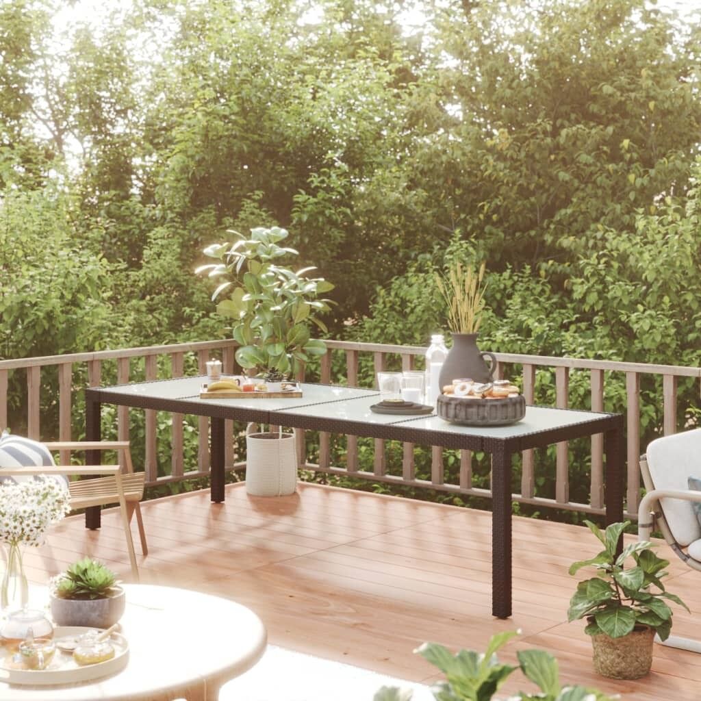 Garden Table 250x100x75 cm Tempered Glass and Poly Rattan