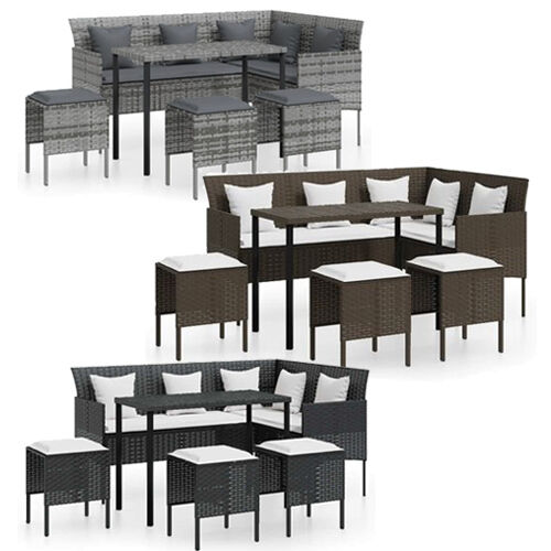 5 Piece L-shaped Couch Sofa Set with Cushions Poly Rattan