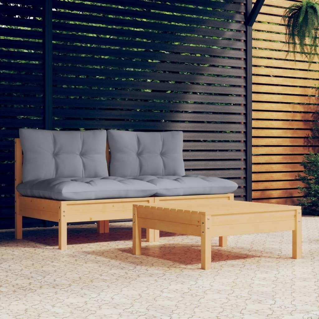 3 Piece Garden Lounge Set with Cushions Pinewood