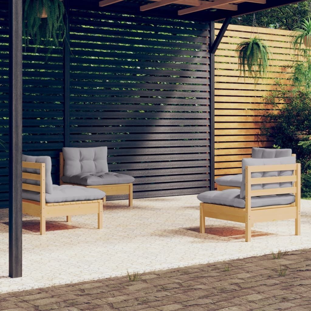4 Piece Garden Lounge Set with Cushions Pinewood