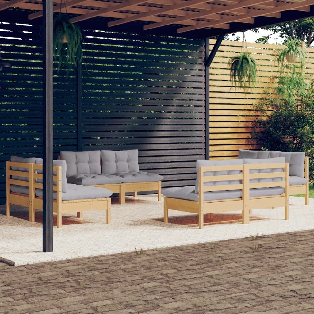 8 Piece Garden Lounge Set with Cushions Pinewood