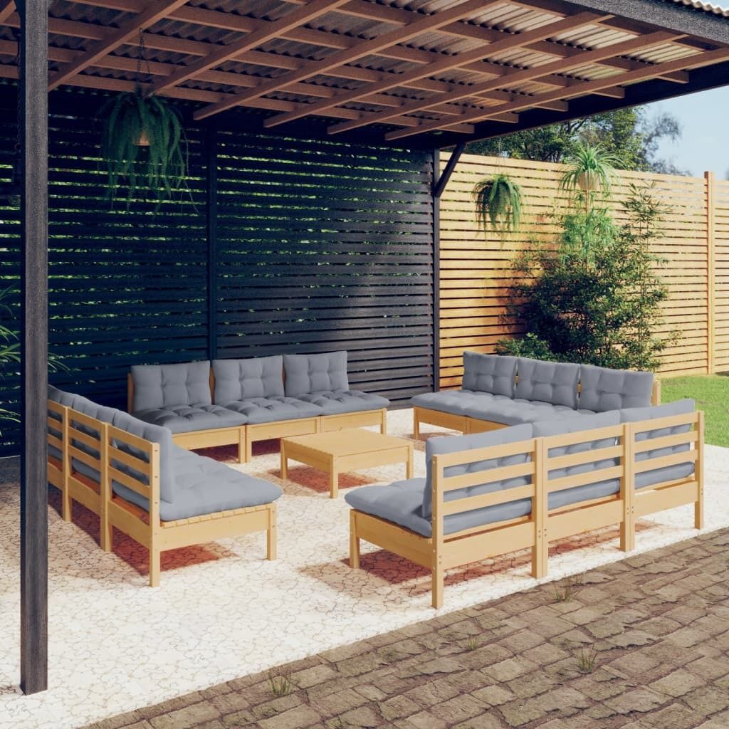 13 Piece Garden Lounge Set with Cushions Pinewood