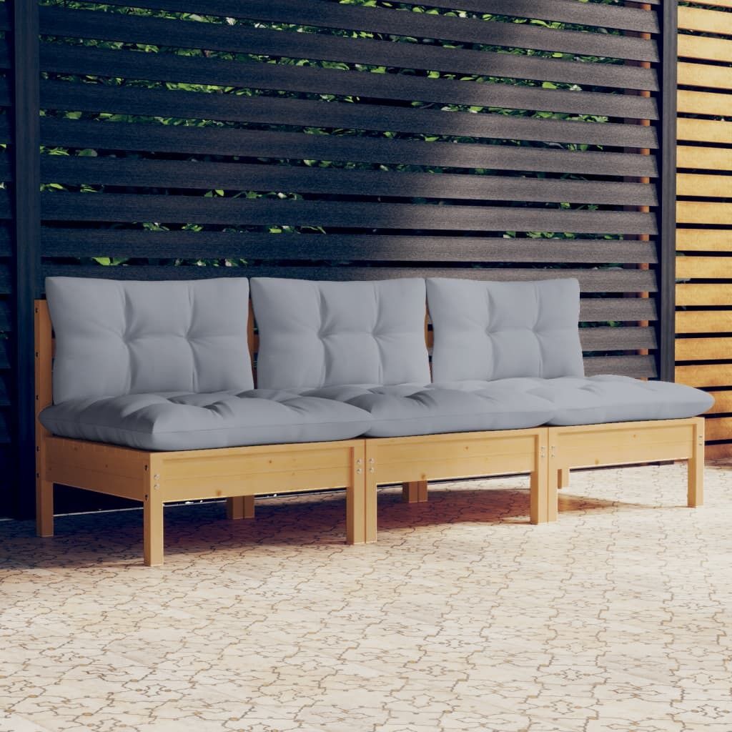 3-Seater Garden Sofa with Cushions Solid Pinewood
