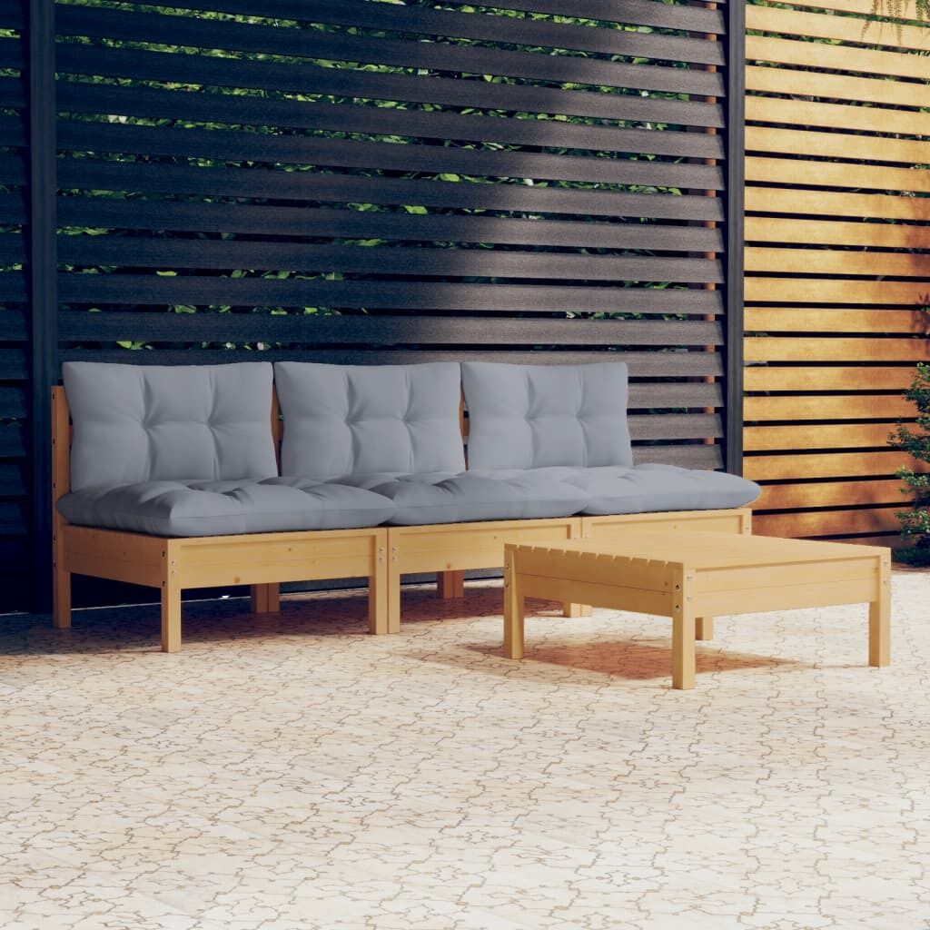 4 Piece Garden Lounge Set with Cushions Pinewood
