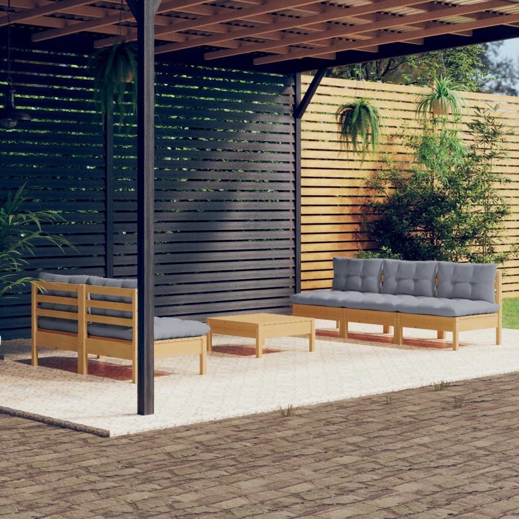 6 Piece Garden Lounge Set with Cushions Pinewood