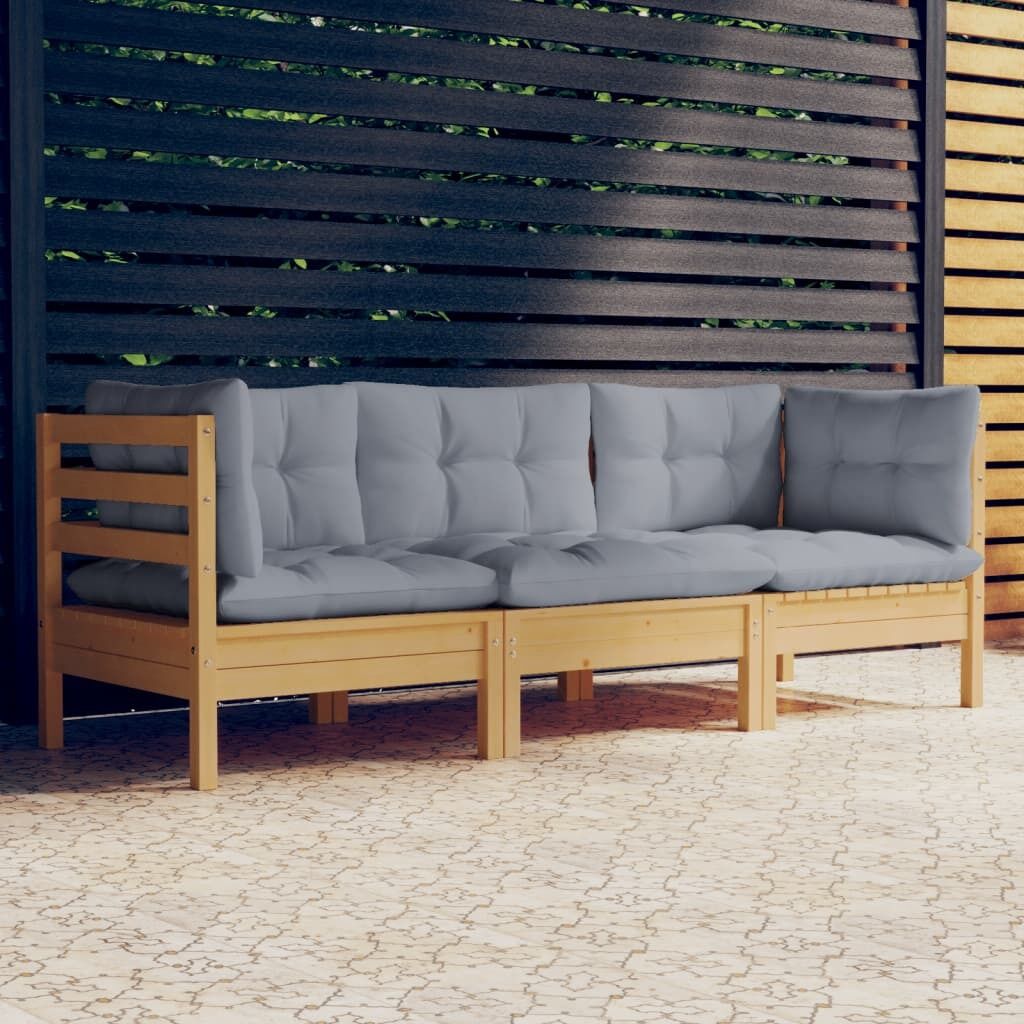 3-Seater Garden Sofa with Cushions Solid Pinewood