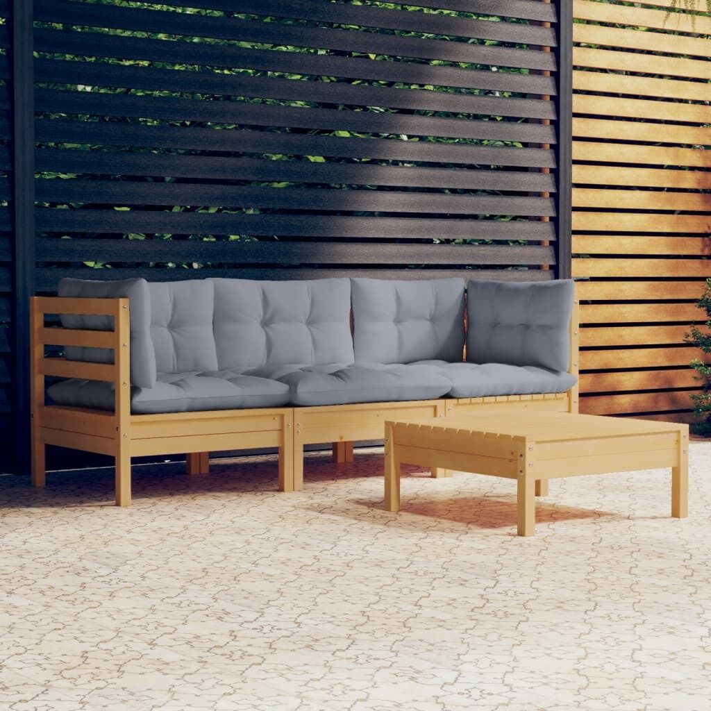 4 Piece Garden Lounge Set with Cushions Pinewood