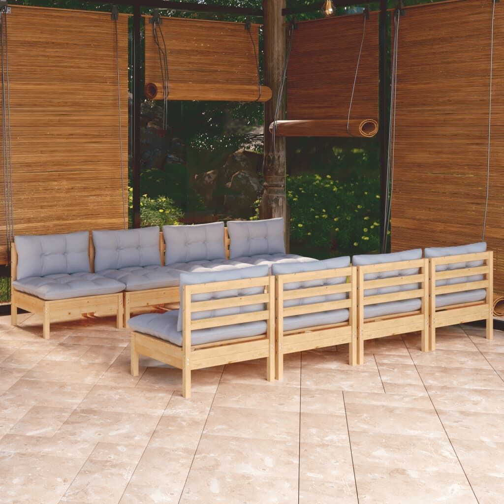 9 Piece Garden Lounge Set with Cushions Solid Pinewood
