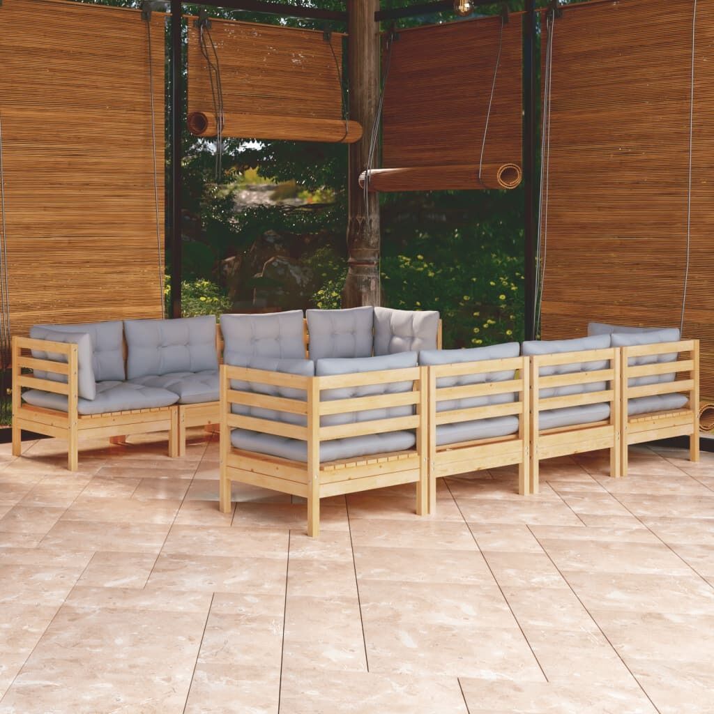9 Piece Garden Lounge Set with Cushions Solid Pinewood