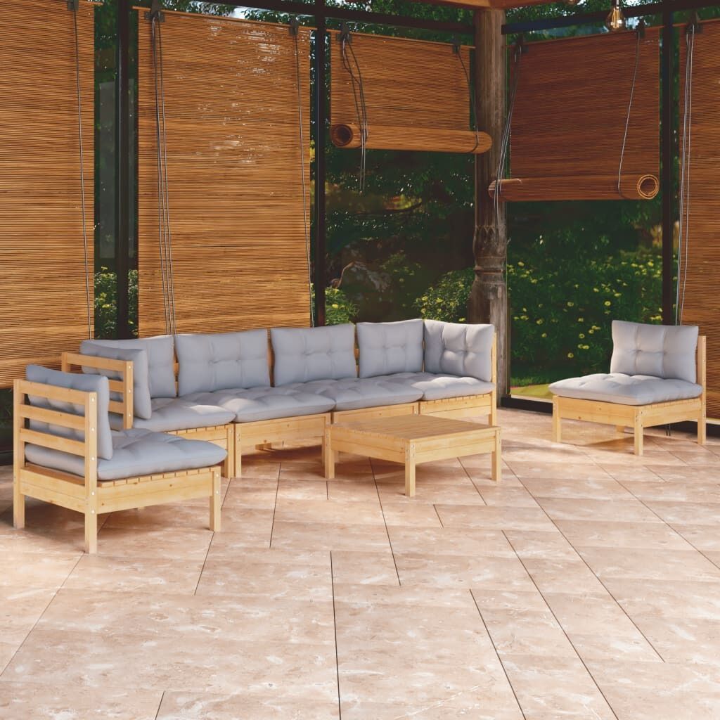 7 Piece Garden Lounge Set with Cushions Solid Pinewood