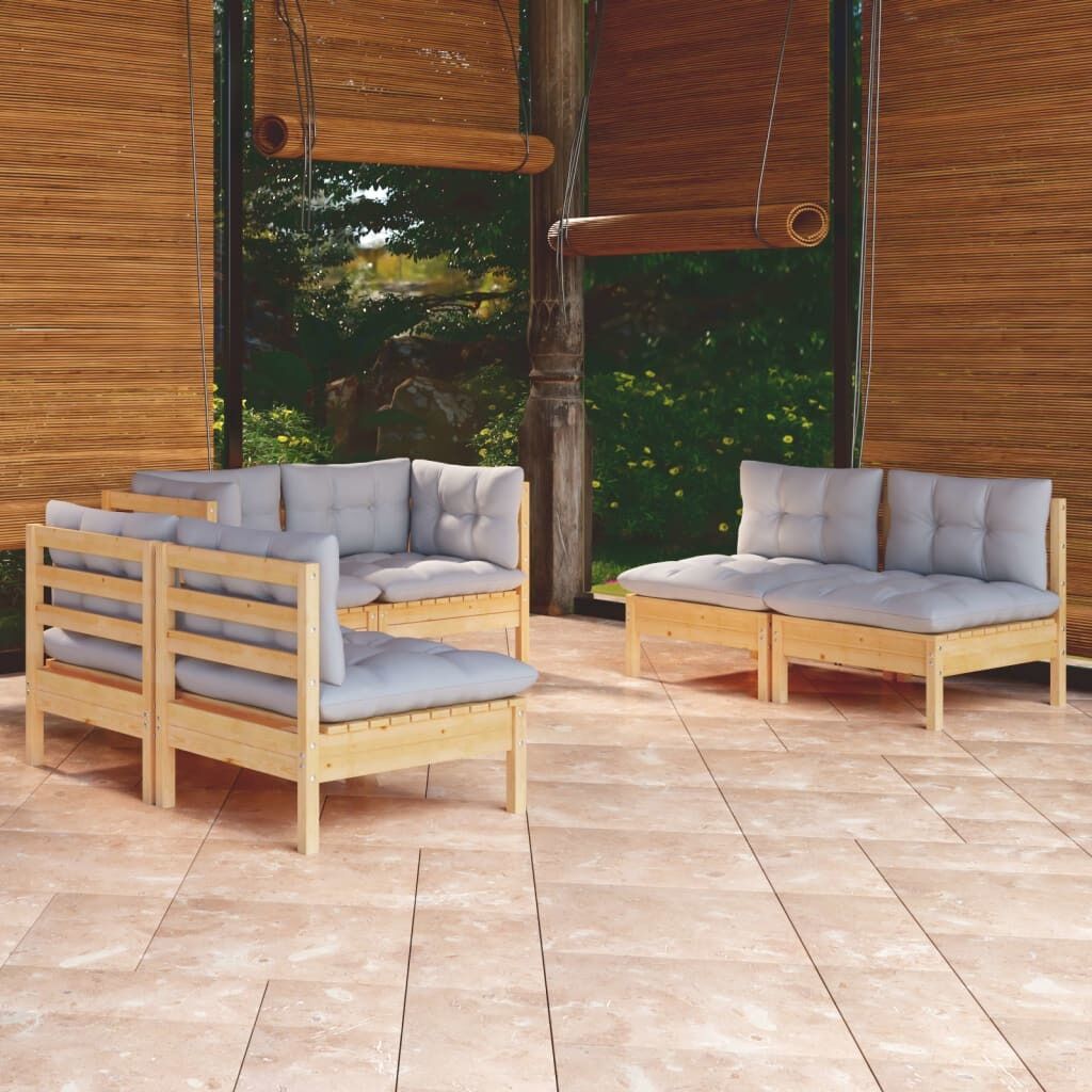 6 Piece Garden Lounge Set with Cushions Solid Pinewood