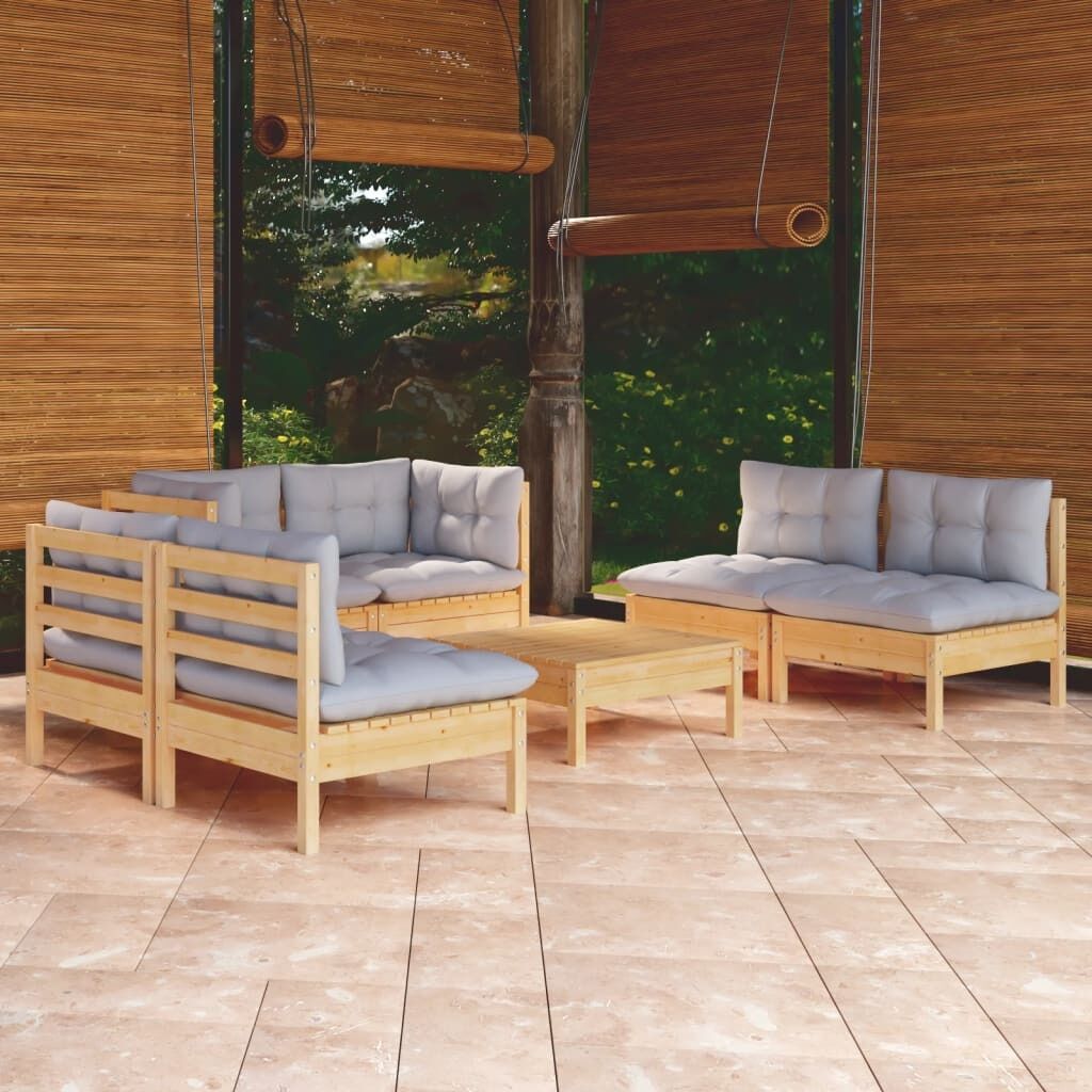 7 Piece Garden Lounge Set with Cushions Solid Pinewood