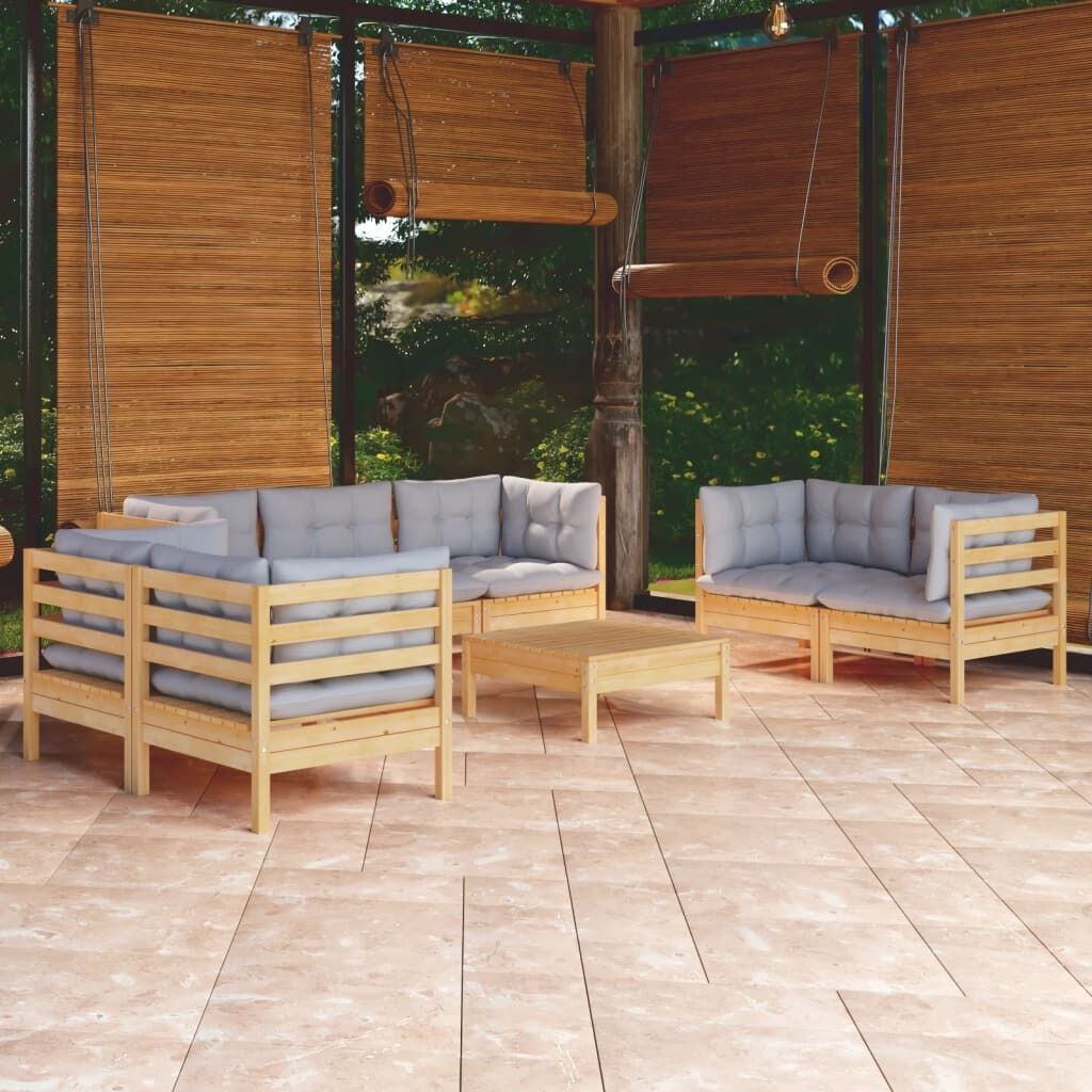 8 Piece Garden Lounge Set with Cushions Solid Pinewood