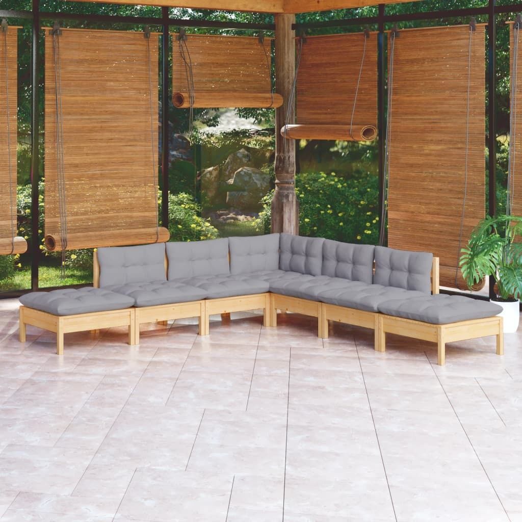 7 Piece Garden Lounge Set with Cushions Pinewood