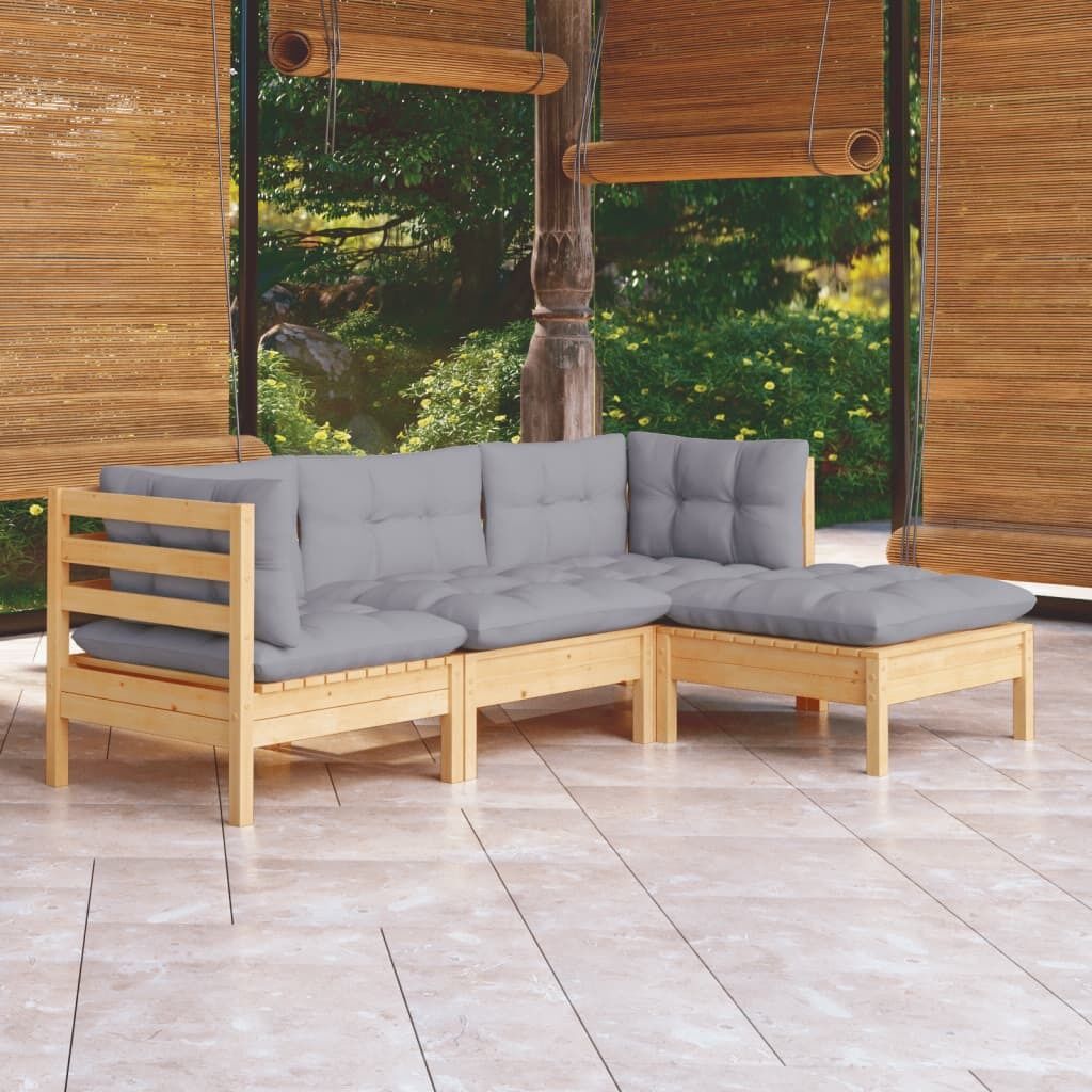 4 Piece Garden Lounge Set with Cushions Pinewood