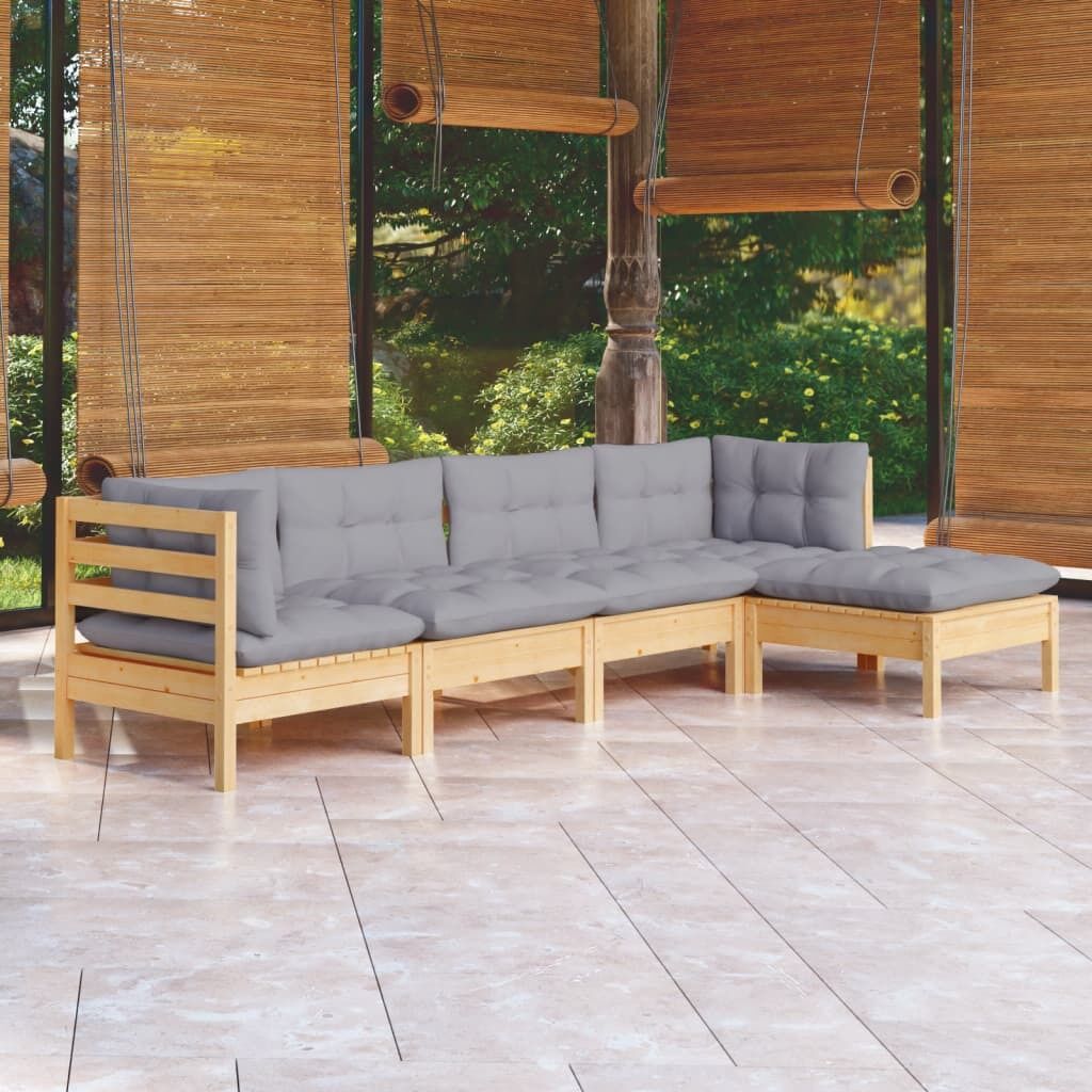 5 Piece Garden Lounge Set with Cushions Pinewood