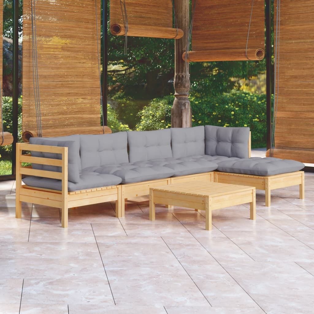 6 Piece Garden Lounge Set with Cushions Pinewood