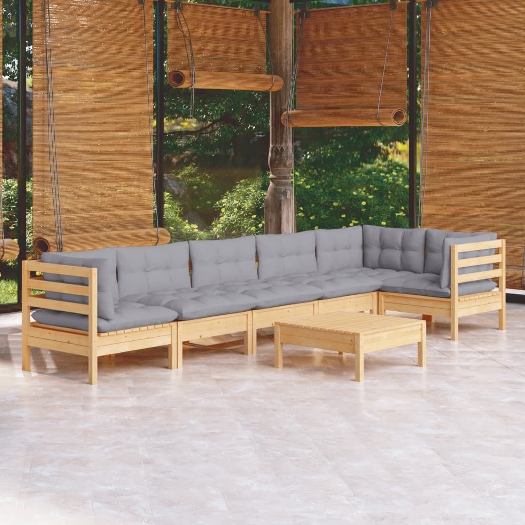 7 Piece Garden Lounge Set with Cushions Pinewood