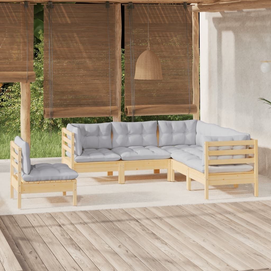5 Piece Garden Lounge Set with Cushions Pinewood