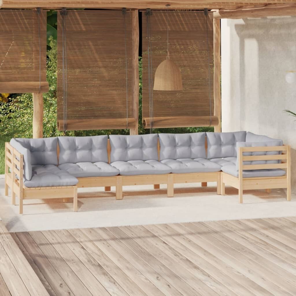 7 Piece Garden Lounge Set with Cushions Pinewood