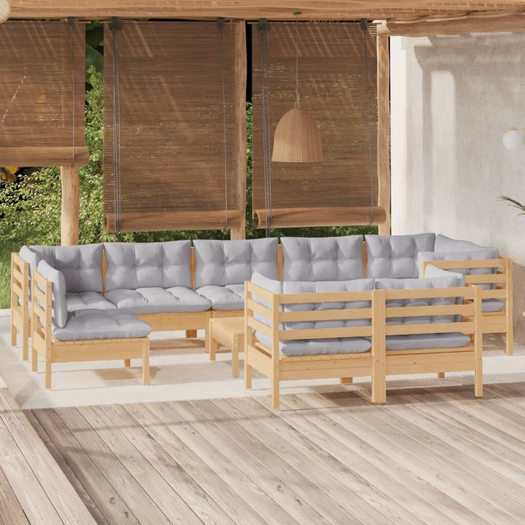 10 Piece Garden Lounge Set with Cushions Solid Pinewood
