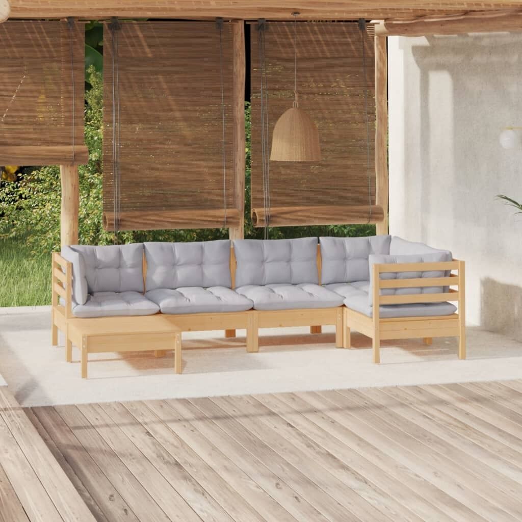6 Piece Garden Lounge Set with Cushions Solid Pinewood