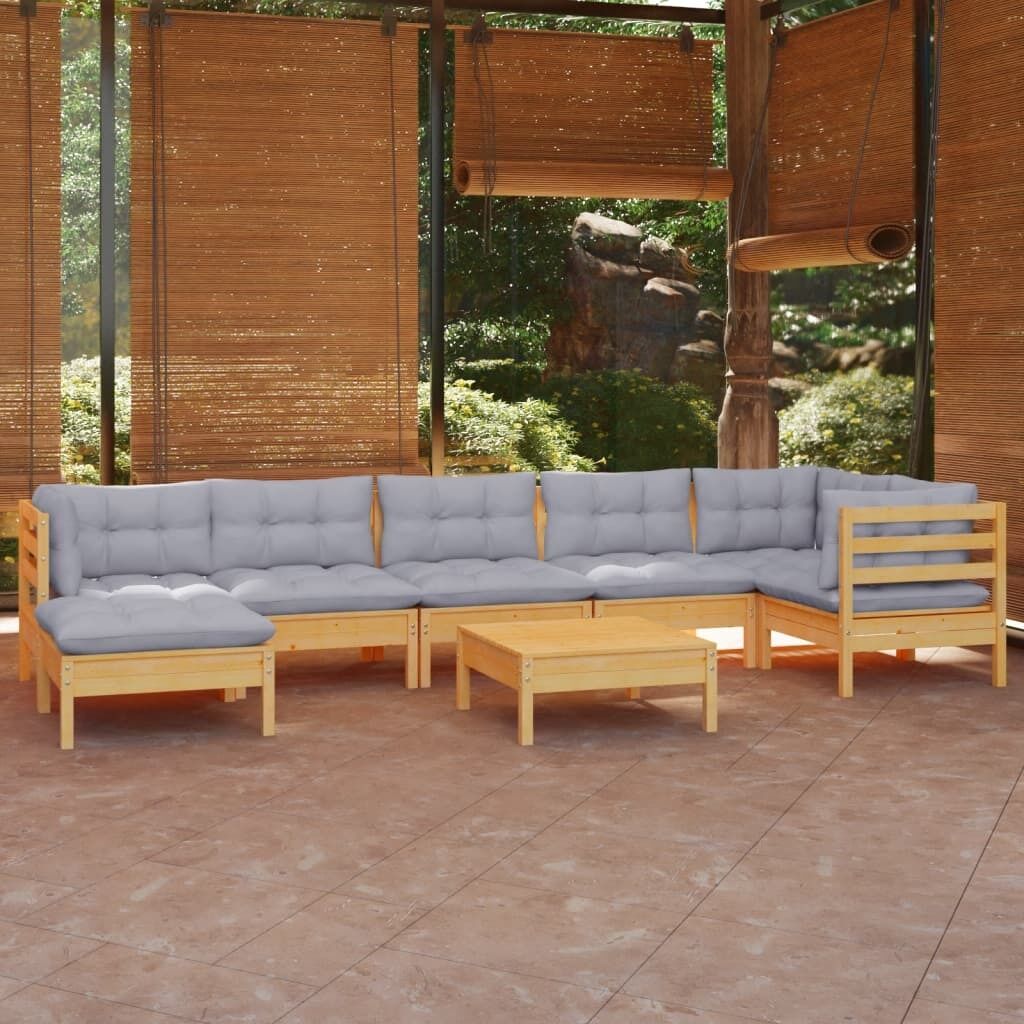8 Piece Garden Lounge Set with Cushions Solid Pinewood