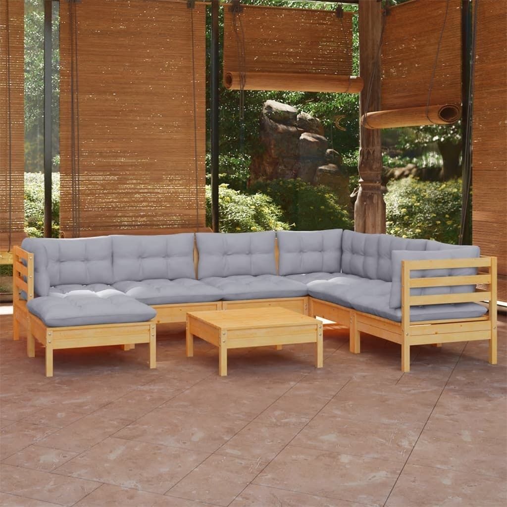8 Piece Garden Lounge Set with Cushions Solid Pinewood