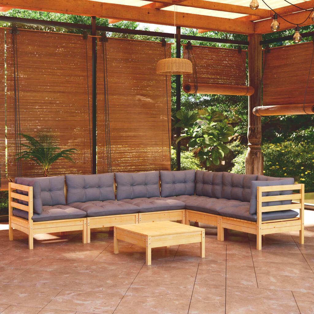 7 Piece Garden Lounge Set with Cushions Solid Pinewood