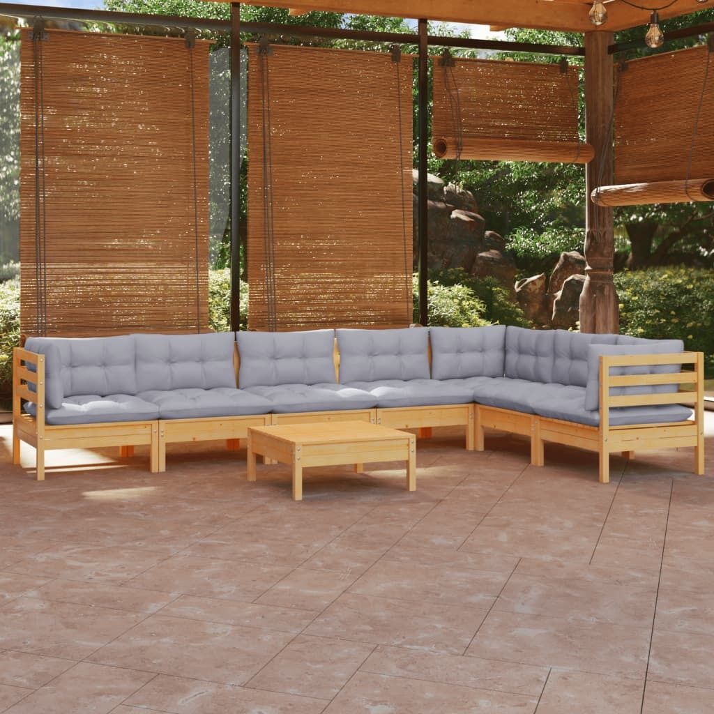 8 Piece Garden Lounge Set with Cushions Solid Pinewood