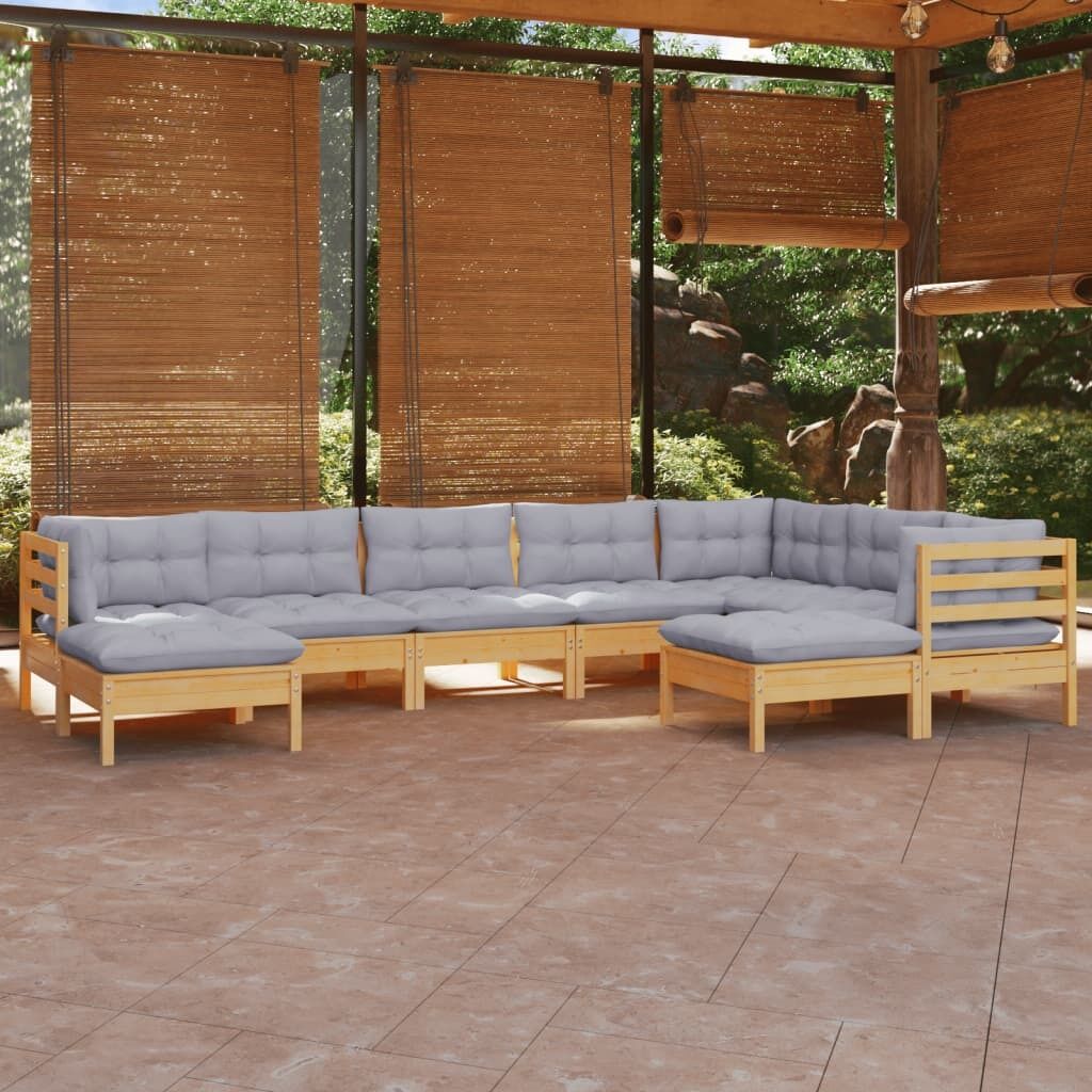 9 Piece Garden Lounge Set with Cushions Solid Pinewood