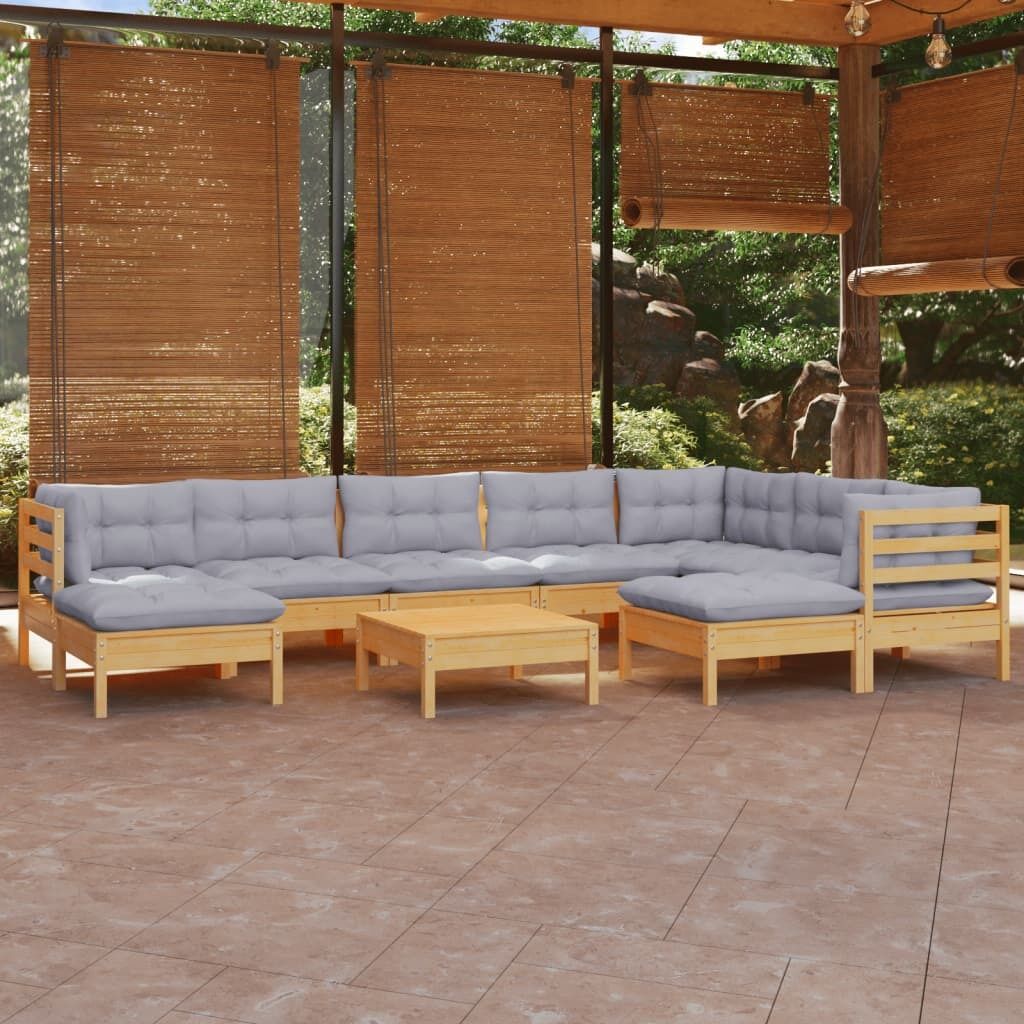 10 Piece Garden Lounge Set with Cushions Solid Pinewood