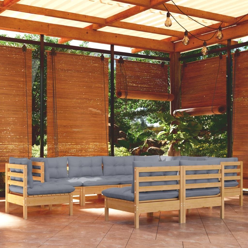 9 Piece Garden Lounge Set with Cushions Solid Pinewood
